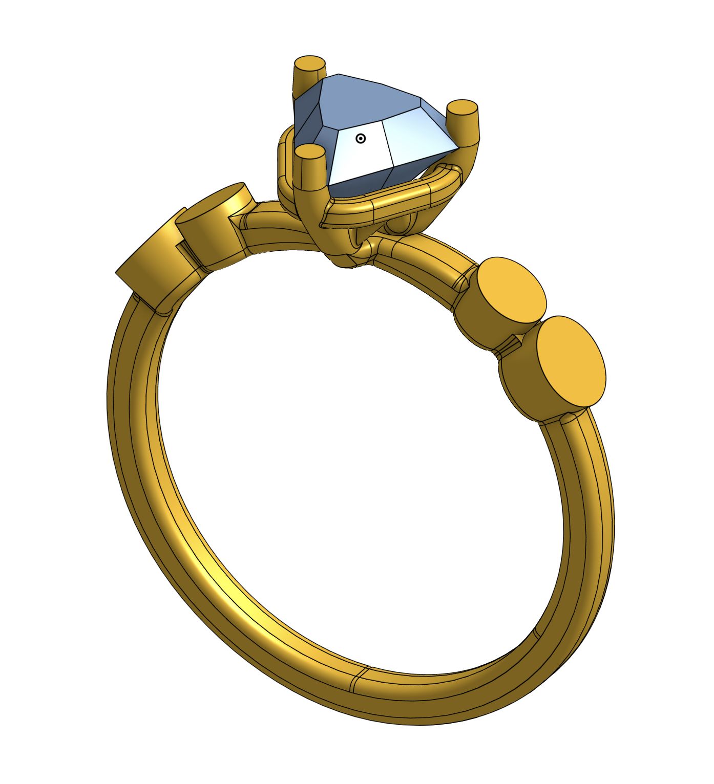 CAD model of the custom ring with its stone settings and revised band geometry